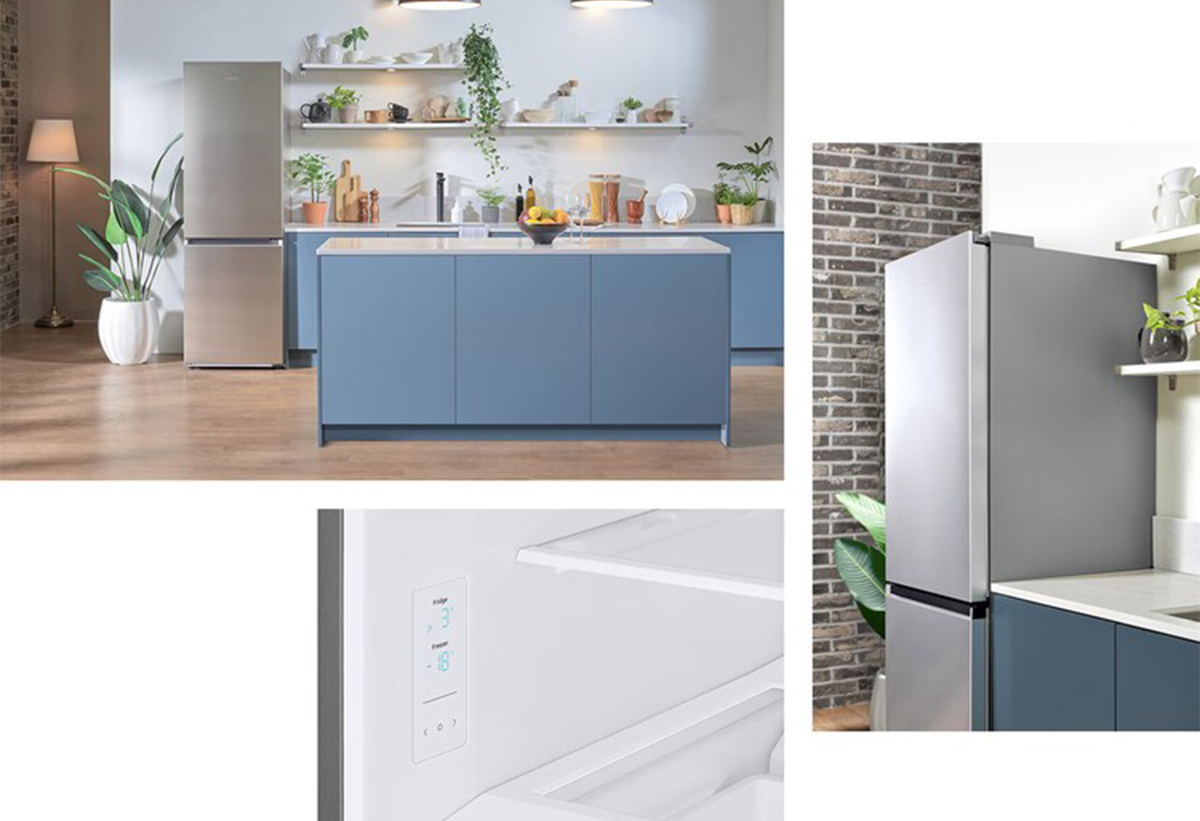 Κολάζ φωτογραφιών που περιλαμβάνει την εσωτερική οθόνη, τον ψυγειοκαταψύκτη σε.